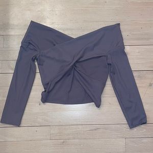 F21 grey off the shoulder cropped top